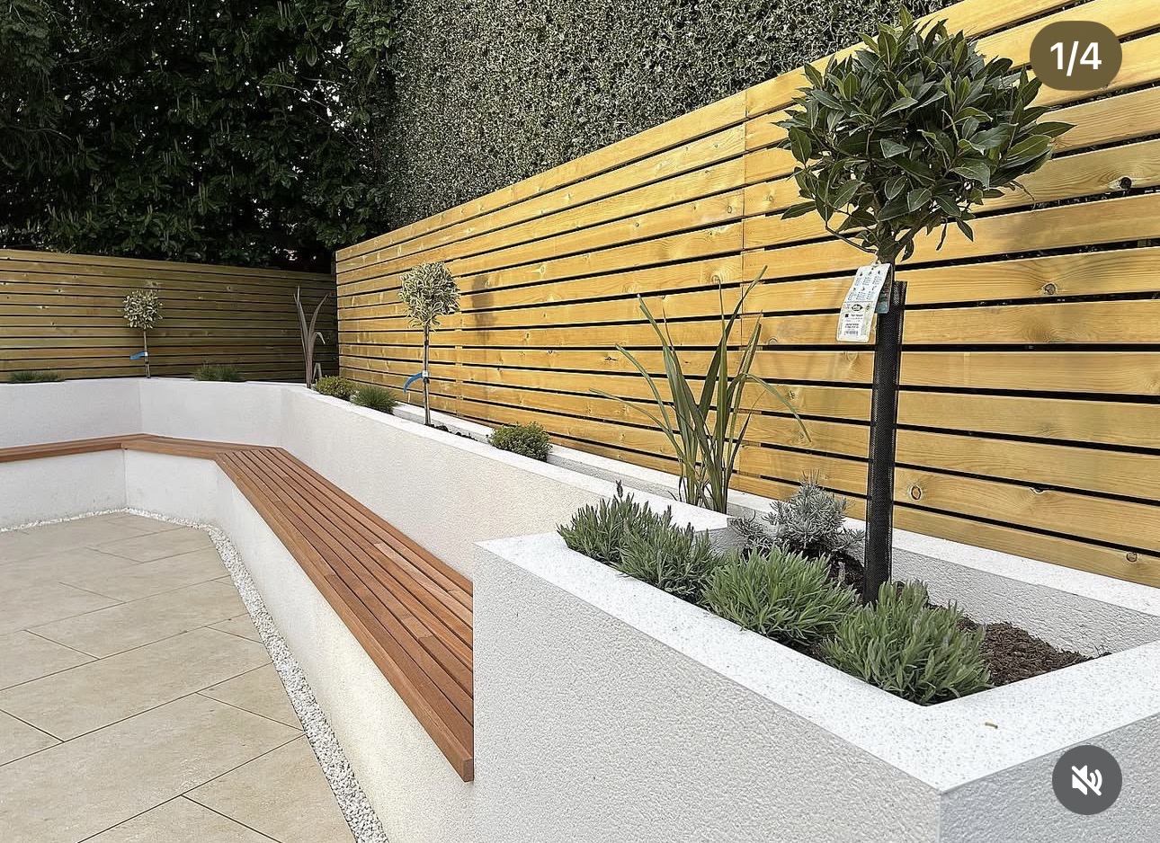 Raised planters, timber screening and seating